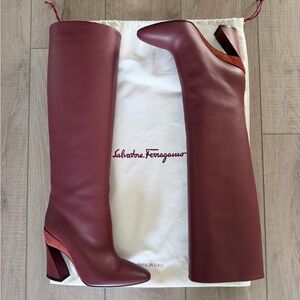 Salvatore Ferragamo Burgundy Heeled Boots